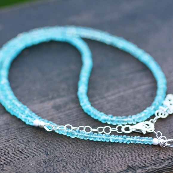 Natural Green Apatite Necklace Handcrafted in Solid Sterling Silver 925 , 18.3" - Picture 5 of 5